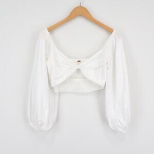 Free People Cropped Smocked Boho Long Puff Sleeve Top White Size XS
